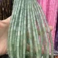 Macro view showing 4x9mm light green natural stone tube beads for DIY jewelry accessory making. - Rectangle Strip (Length 38cm) / Green Aventurine