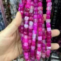 Perle sciolte di agata calcedonio rosa quadrate da 8mm - 8mm (circa 45 pezzi) / Agata Striata Rosa