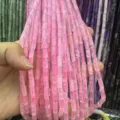 Close-up of 4x9mm pink tubular natural quartz crystal beads for DIY jewelry making - Rectangle Strip (Length 38cm) / Rose Quartz