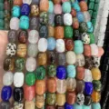 Variety of natural stone drum beads for DIY jewelry making accessories - 10x14mm (Approx 28 Pcs/Strand) / Multicolor
