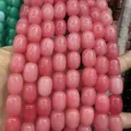 Pink natural stone barrel beads for DIY jewelry making finish close-up view - 10x14mm (Approx 28 Pcs/Strand) / Pink Jade