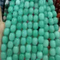 Light green natural stone barrel beads with engraved vintage patterns for DIY jewelry - 10x14mm (Approx 28 Pcs/Strand) / Treated Amazonite