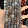 Natural gray agate barrel beads for DIY jewelry making, smooth cylinder stone beads. - 10x14mm (Approx 28 Pcs/Strand) / Grey Agate