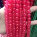 Hot pink chalcedony loose round beads for DIY jewelry making - Light Red Jade