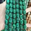 Green malachite patterned drum beads for DIY jewelry and beaded accessories - 10x14mm (Approx 28 Pcs/Strand) / Peacock Turquoise