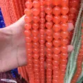Orange chalcedony smooth round loose beads for DIY jewelry making - Orange Red Jade