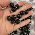 Black natural stone apple shaped charms with gold loop bails for DIY jewelry making - 15mm (ai-10 Pieces/Pack) / Obsidian