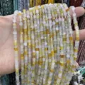 Detailed view of 3x3mm yellow natural stone square beads strands for DIY jewelry making - 110 Pieces / Natural Yellow Jade