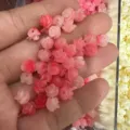 Close-up of pink shell powder embossed 3D rose beads with horizontal holes for DIY jewelry - Approx. 6mm (Min. Order 100 Pcs) / Gradient Pink (11)