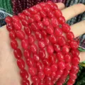 Unregelmäßige rote ovale Natursteinperlen für DIY-Schmuckherstellung und Handwerk - Ca. 6*9mm (Ca. 38cm Strang) / Roter Jade