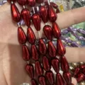 Perlas de imitación gota de agua rojas metalizadas para hacer collares y pulseras DIY - 8*16mm (Aproximadamente 25 Piezas) / Burdeos