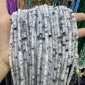 White marbled 3x3mm natural stone square cube beads for DIY jewelry making accessories - Black Rutilated Quartz Look