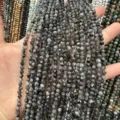 Perles en pierre naturelle grise facettée de 4mm pour la création de bijoux artisanaux - Perle Ronde Facettée Triangulaire / 4mm (Environ 90 Pièces/Fil) / Larvikite