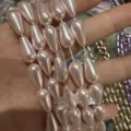 Sartas de perlas de imitación en forma de lágrima rosa claro brillante para joyas - 8*16mm (Aproximadamente 25 Piezas) / Rosa