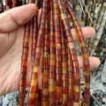 Close-up of natural red agate tube beads for DIY jewelry making - 6x6mm (Approx. 65 Pieces/Pack) / Red Agate