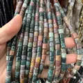 Close-up of 6x6mm natural stone cylinder beads in various earthy colors for DIY jewelry - 6x6mm (Approx. 65 Pieces/Pack) / India Agate