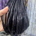 4x9mm glossy black cylindrical natural stone beads for DIY jewelry making and craft supplies - Rectangle Strip (Length 38cm) / Black Agate