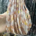 Natural 4x9mm cylindrical stone beads in mixed pink and yellow colors for DIY jewelry - Rectangle Strip (Length 38cm) / Pink Aventurine