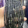 Natural 4x9mm green cylinder stone beads for DIY jewelry making and artisanal designs - Rectangle Strip (Length 38cm) / Dark Southern Jade