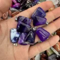 Close-up view of multiple purple trapezoid agate stone pendants for DIY jewelry - Purple Stripe Agate / 15*20mm (Single)
