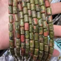 Macro detail of natural unakite stone cylindrical beads strands for DIY jewelry making projects - Cylinder / 6*10mm (Approx. 39 Pieces/Pack) / Unakite