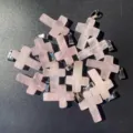 Natural pink rose quartz crystal cross pendant with silver bail for DIY necklace making - Rose Quartz