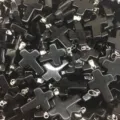 Bulk glossy black stone cross pendants with silver metal bails - Black Agate