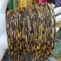 Detailed view of 3x6mm natural tiger eye stone cylinder tube beads for DIY jewelry making - 3*6mm (Approx. 60 Beads Per Strand) / Tiger's Eye