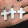 Handcrafted white natural stone cross pendants with silver bails for DIY jewelry making - White Jade