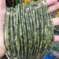 Close-up detail of 3x6mm natural green stone cylindrical tube beads for jewelry making. - 3*6mm (Approx. 60 Beads Per Strand) / Southern Jade