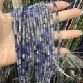Close-up detail of 3x6mm blue-veined natural stone tube beads for DIY jewelry making - 3*6mm (Approx. 60 Beads Per Strand) / Blue Sodalite
