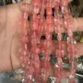 Tiras de cuentas de piedra natural rosa cuadradas facetadas para accesorios de joyería DIY - Rojo sandía