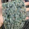 Macro detail of 3x6mm natural green stone cylindrical beads for DIY jewelry making - 3*6mm (Approx. 60 Beads Per Strand) / India Agate