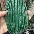 Detailed view of 3x6mm green malachite texture natural stone tube beads for DIY jewelry - 3*6mm (Approx. 60 Beads Per Strand) / Malachite-toned Stone