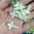 Pale green luminous stone crystal cross pendant charm with silver clasp for necklace DIY - Luminous Stone 6