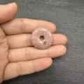Pink natural stone Ping An Kou donut pendant, 25mm DIY jewelry accessory for crafts. - Rhodochrosite