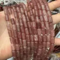 Natural pink strawberry crystal cylindrical gemstone beads strands for DIY jewelry - Cylinder / 6*10mm (Approx. 39 Pcs/Strand) / Strawberry Quartz