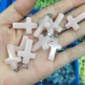 Pink natural stone crystal cross pendant for DIY necklace and jewelry making - Luminous Stone Type 3