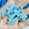Light blue natural stone crystal cross pendant charms for DIY necklace jewelry making - Luminous Stone 2