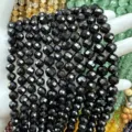 Hochwertige schwarz facettierte Natursteinperlen für DIY-Halsketten und Armband-Schmuckherstellung - Natürlicher schwarzer Turmalin
