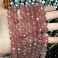 Hochwertige facettierte rosa Erdbeerquarz Natursteinperlen für DIY Schmuckherstellung Stränge - Erdbeerquarz