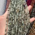 Perles en pierre naturelle facettée gris-vert de 4mm pour la création de bijoux DIY - Perle Ronde Facettée Triangulaire / 4mm (Environ 90 Pièces/Fil) / Pierre Chapeau de Paille Vert