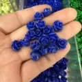 Small blue shell powder embossed rose flower beads with horizontal holes for DIY jewelry making - Approx 6mm / Blue