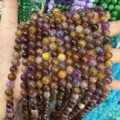 8mm round natural stone beads in purple and gold mix for DIY jewelry making wholesale - 8mm (Approx. 47 Beads Per Strand) / Purple Gold Brown