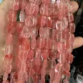Macro view of faceted pink natural stone rectangle beads for DIY jewelry making - Watermelon red