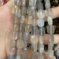 Macro view of faceted rectangular natural agate stone beads for DIY jewelry making - Grey Agate