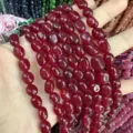 Tiefrote ovale Natursteinperlen-Stränge für die Schmuckherstellung und DIY-Projekte. - Ca. 6*9mm (Ca. 38cm Strang) / Weinrote Jade
