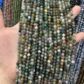 Perles en pierre naturelle de 4mm à facettes triangulaires, tons vert terreux - Perle Ronde Facettée Triangulaire / 4mm (Environ 90 Pièces/Fil) / Agate d'Inde