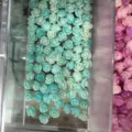 Light blue 3D rose flower beads made of shell powder for DIY jewelry hair accessories - 50 Pieces/Pack (10mm) / Light Blue and Pink Purple (2025-8)