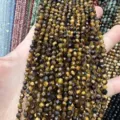 Fil de perles de pierre oeil de tigre facettées naturelles de 4mm pour bijoux artisanaux - Perle Ronde Facettée Triangulaire / 4mm (Environ 90 Pièces/Fil) / Œil de tigre